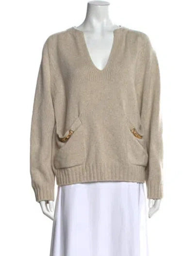 Pre-owned Celine Cashmere V-neck Sweater In Neutral
