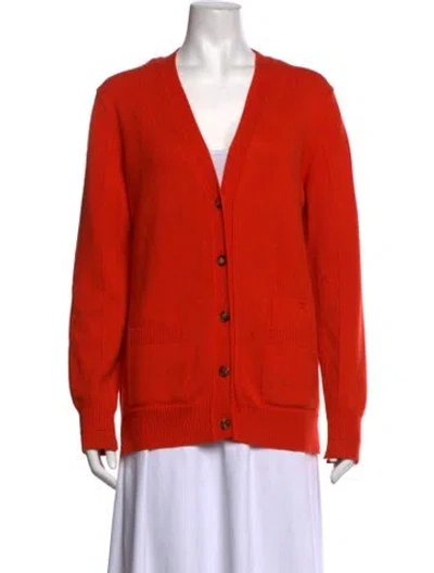 Pre-owned Celine Cashmere V-neck Sweater In Orange