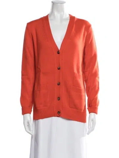 Pre-owned Celine Cashmere V-neck Sweater In Orange