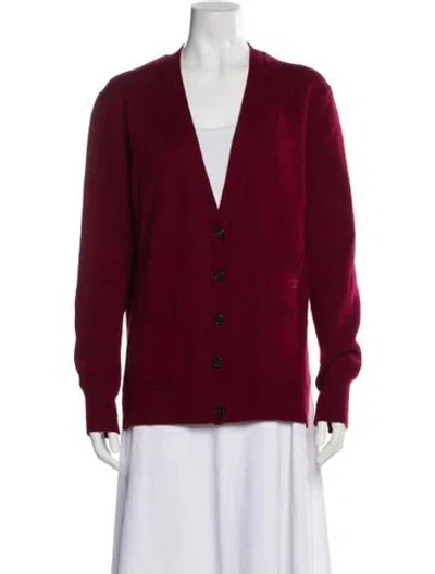Pre-owned Celine Cashmere V-neck Sweater In Red