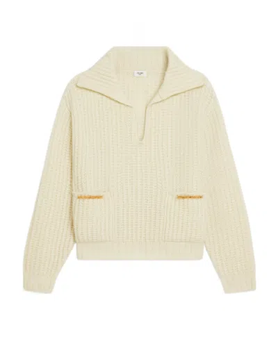 Celine Cashmere Wool Lapel Sweater In Nude