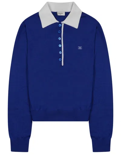 Celine Cashmere-silk Polo Sweater In Blue