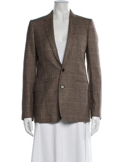 Pre-owned Celine Cashwool Plaid Print Blazer In Brown