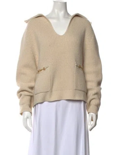 Pre-owned Celine Cashwool V-neck Sweater In Neutrals