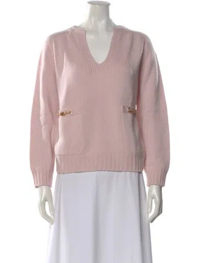 Pre-owned Celine Cashwool V-neck Sweater In Pink
