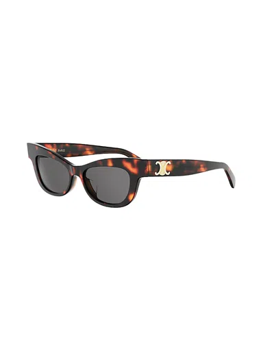 Celine Cat Eye Triomphe Sunglasses, 53mm In Dark Havana/smoke