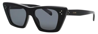 Celine Cat-eye Sunglasses 51-16-145 In 01a - Shiny Black / Smoke