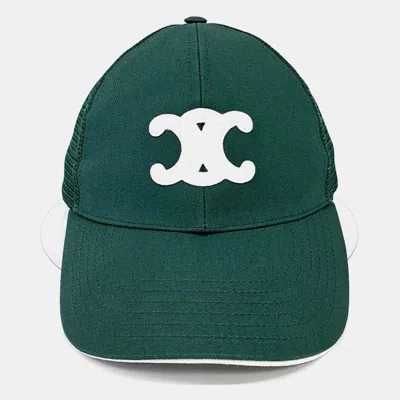 Pre-owned Celine Cc Green/white Cotton Cap