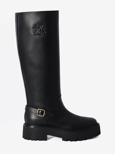 Celine Bulky Leather Boots In Black