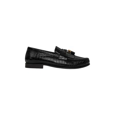 Celine Triomphe Tassesl Croco Loafers In Black