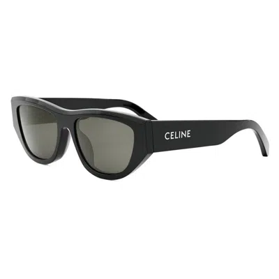Celine Monochroms Cat Eye Sunglasses, 55mm In Black/gray Solid