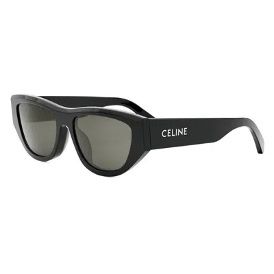 Celine Monochroms Acetate Cat-eye Sunglasses In Shiny Black Smoke
