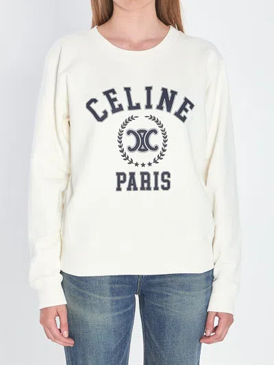 Celine University Style Crew Neck Sweatshirt In White
