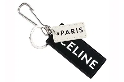 Pre-owned Celine Paris Tag Keyring Black/white