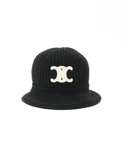 Celine Céline  Triomphe Cashmere Bucket Hat In Black