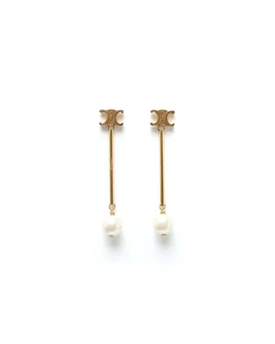 Pre-owned Celine Céline  Triomphe Les Perles Earrings In Gold