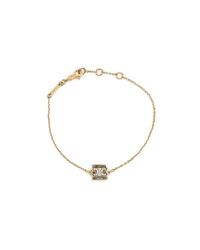 Pre-owned Celine Céline  Triomphe Rhinestone Bracelet In Gold