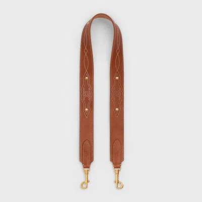 Celine Triomphe Strap Belt Embroidered Denim Style Leather In Brown