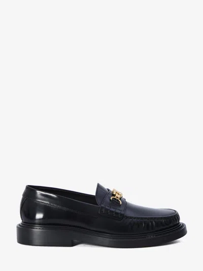 Celine Université Triomphe Polished Bullskin Chain Loafers In Black