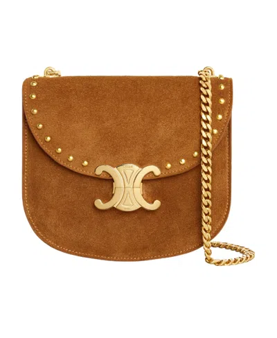 Celine Chain Besace Clea Rivet Shoulder Bag In Brown