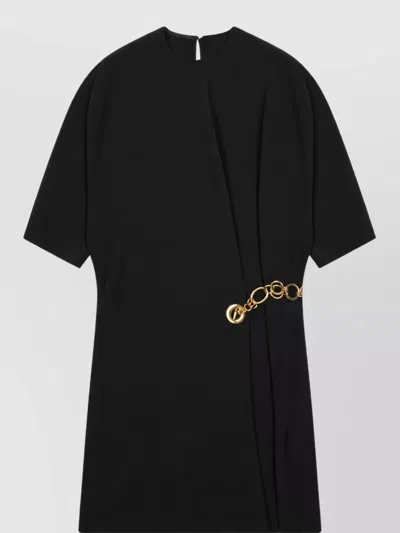 Celine Chain Detail Wrap Mini Dress In Black