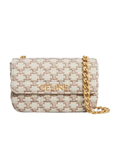 Celine Chain Shoulder Bag Matelasse Monochrome  In Textile With Triomphe Canvas Print In Red