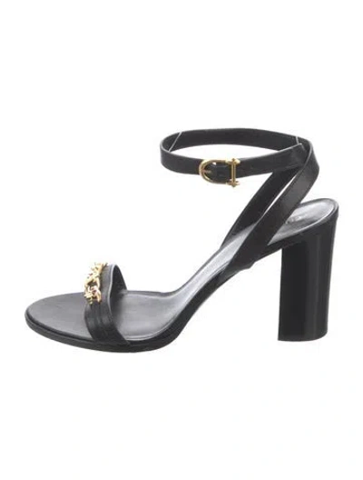 Pre-owned Celine Chain-link Accent Leather Sandals In Black