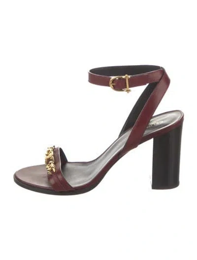 Pre-owned Celine Chain-link Accent Leather Sandals In Burgundy