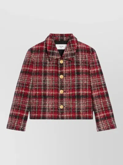 Celine Charlotte Cropped Check Jacket Long Sleeves In Animal Print