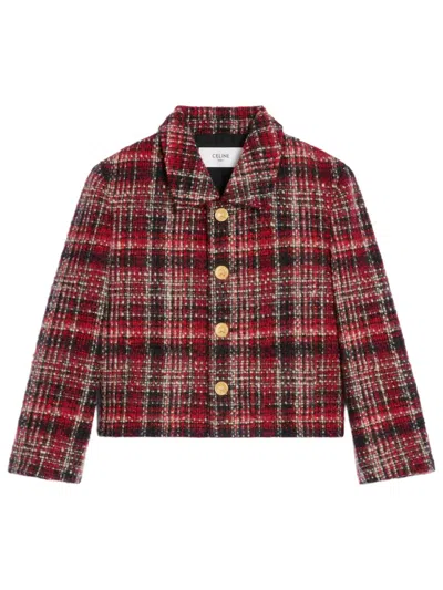 Celine Charlotte Cropped Check Jacket Long Sleeves In Animal Print
