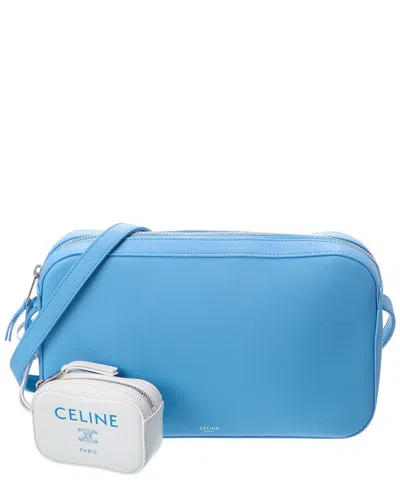 Celine Charm Leather Messenger Bag In Blue