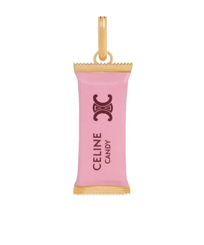 Celine Charms Candy Bar In Enamel And Brass With Gold Finish In Pink