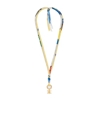 Celine Charms Cordon Necklace In Silk And Brass With Gold Finish In Multi