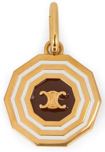 Celine Charms Decagon Triomphe Medal In Enamel And Brass With Gold Finish