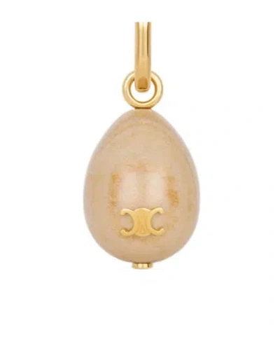 Celine Charms Stone Egg In Botticino And Brass With Gold Finish