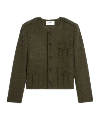Celine Chasseur Jacket In Cashmere Bouclette Natte In Green