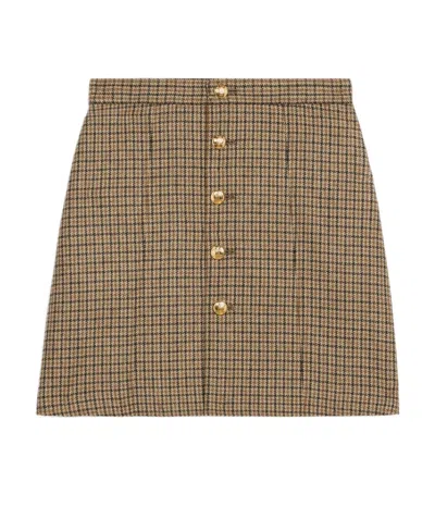 Celine Check Pattern Buttoned Miniskirt In Brown