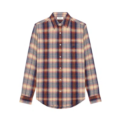 Pre-owned Celine Check Pattern Viscose Shirt 'vanilla/navy/red' | White | Men's Size 43