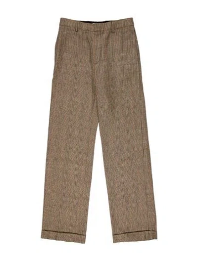 Pre-owned Celine Check Plaid Wide Leg Pants W/ Tags In Brown