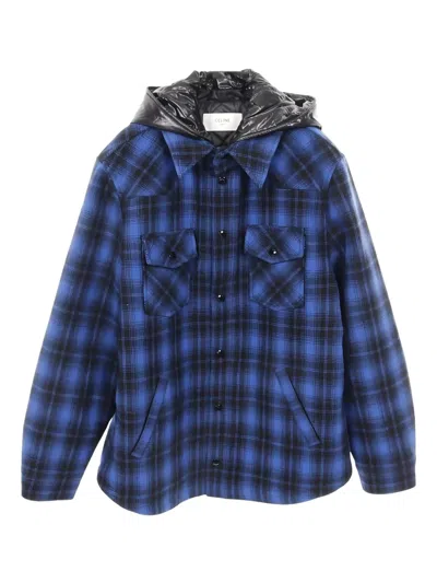 Pre-owned Celine Checked Hooded Shirt Jacket In Blue