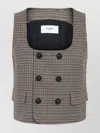 Celine Checked Wool Double-breasted Sleeveless Jacket In Gray