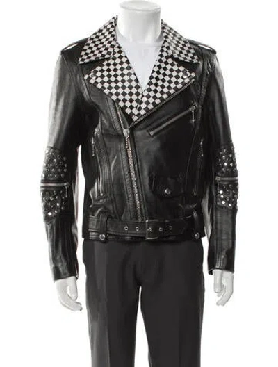 Pre-owned Celine Checker Calfskin Moto Jacket W/ Tags In Black