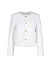 Celine Textured Fabric Jacket With Front Pockets And Gold Buttons In White