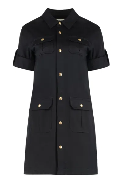 Celine Chic Cotton Shirtdress With Gold-tone Buttons In Black