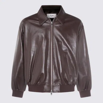 Celine Chocolate Leather Jacket In Brown