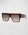 Celine Chunky Rectangle Acetate Sunglasses In Dark Havana