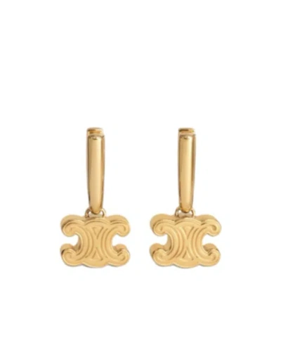 Celine Chunky Triomphe Earrings In Brass With Gold Finish
