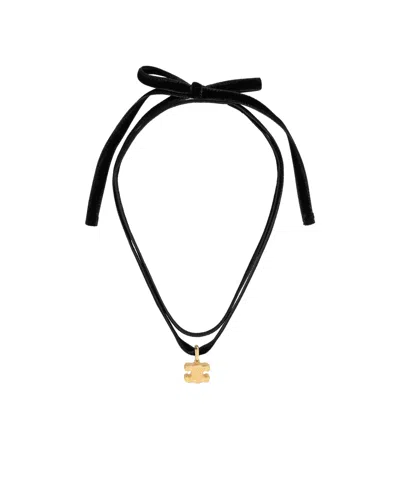 Celine Chunky Triomphe Necklace In Velvet And Brass With Gold Finish
