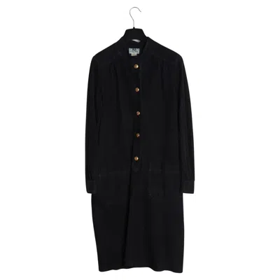 Pre-owned Celine Céline Circa 1990 Robe Daim Noir Fr40 Black Suede Maxi Dress Uk12 Us8