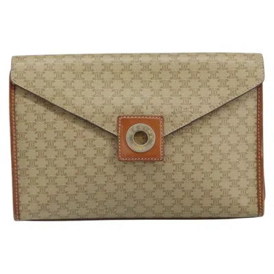 Pre-owned Celine Circle Logo Macadam Pouch Canvas And Leather Beige Canvas Clutche & Pouche Bag () In Sand
